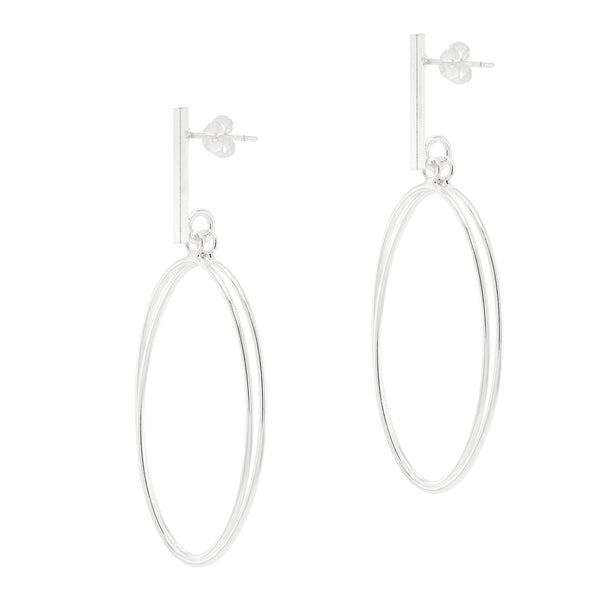 Double Oval Hoop Stem Sterling Silver 925 Stud Earrings