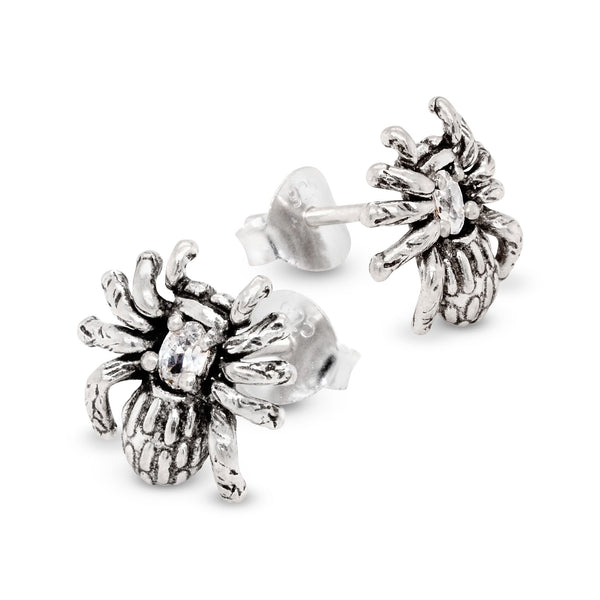 Spider Cubic Zirconia Sterling Silver 925 Stud Earrings