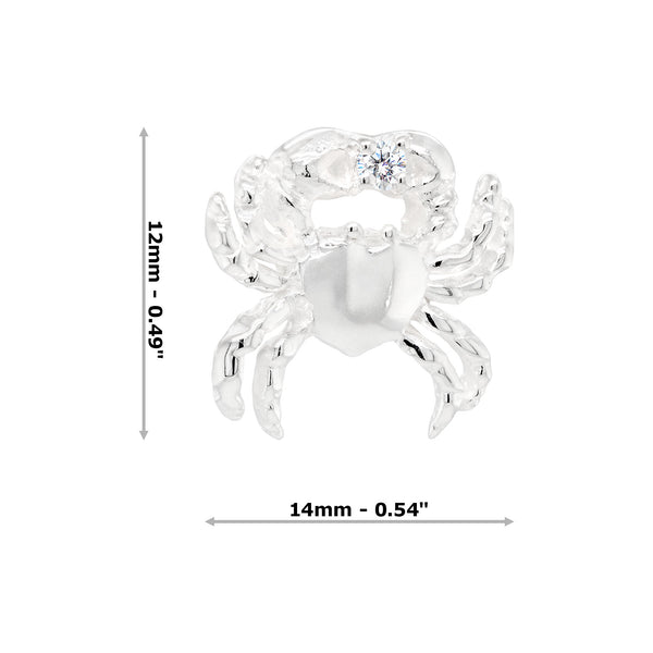 Crab Crustacean Cubic Zirconia Sterling Silver 925 Stud Earrings