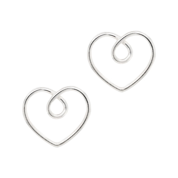 Heart Continuous Loop Sterling Silver 925 Stud Earrings