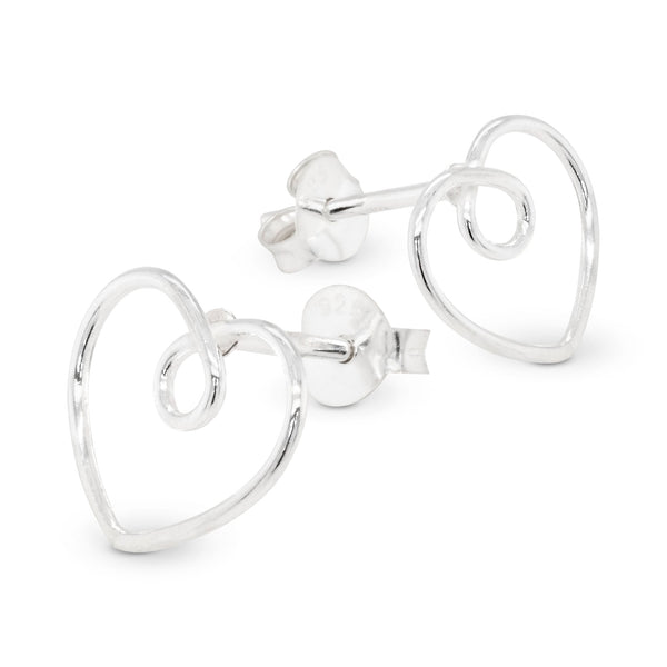 Heart Continuous Loop Sterling Silver 925 Stud Earrings