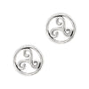 Silver triskele design earrings on a white background