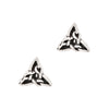 Pair of silver triangle-shaped earrings on a white background