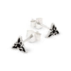 Silverceltic knot triangle earrings on a white background