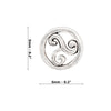 Silver triskele symbol with dimensions on a white background