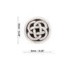 Silver Celtic knot stud earring with dimensions on a white background