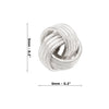 Silver knot earring with dimensions indicated on a white background