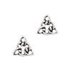 Pair of silver Celtic knot earrings on a white background