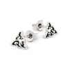 Silver triangle-shaped earrings on a white background