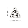 Silver Celtic knot stud earring with dimensions on a white background