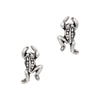 Pair of silver frog-shaped earrings on a white background