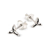 Silver trinity stud earrings on a white background