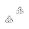Pair of silver Celtic knot earrings on a white background