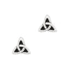 Pair of silver Celtic knot earrings on a white background
