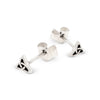 Silver triangle stud earrings on a white background
