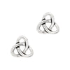 Pair of silver Celtic knot earrings on a white background