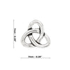 Silver Celtic knot stud earring with dimensions on a white background