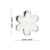 Silver  flower earring with dimensions on a white background