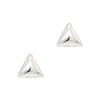 Pair of silver triangle-shaped earrings on a white background