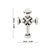 Silver cross stud earring with dimensions on a white background