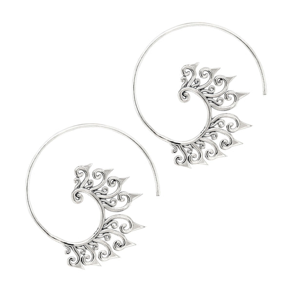 Ornate Ethnic Sterling Silver 925 Spiral Earrings