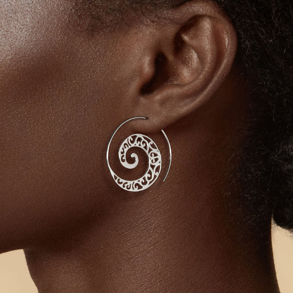 Ornate Ethnic Sterling Silver 925 Spiral Earrings
