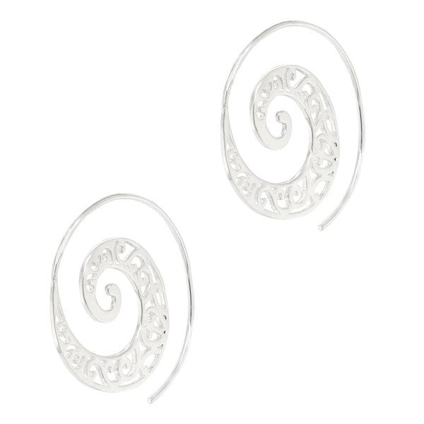 Ornate Ethnic Sterling Silver 925 Spiral Earrings