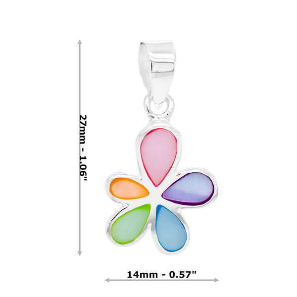 Five Petal Flower Coloured Shell Sterling Silver 925 Pendant