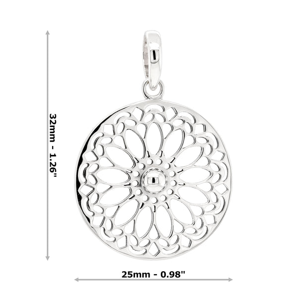 Mandala Flower Circular Sterling Silver 925 Pendant