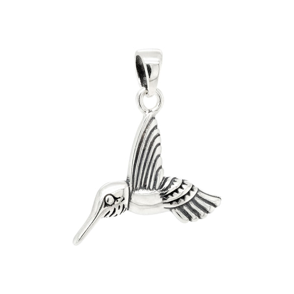 Humming Bird Hovering Sterling Silver 925 Pendant