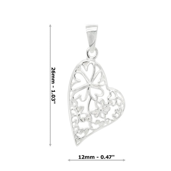 Love Heart Flower Bouquet Cutout Sterling Silver 925 Pendant