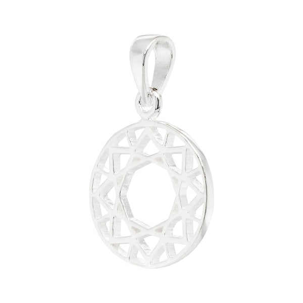 Octagon Eight Point Star Circular Cutout Sterling Silver 925 Pendant