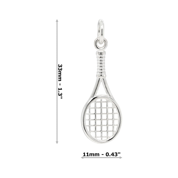 Tennis Racket Sterling Silver 925 Pendant Charm