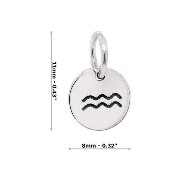 Aquarius Zodiac Symbol Sterling Silver 925 Pendant Charm