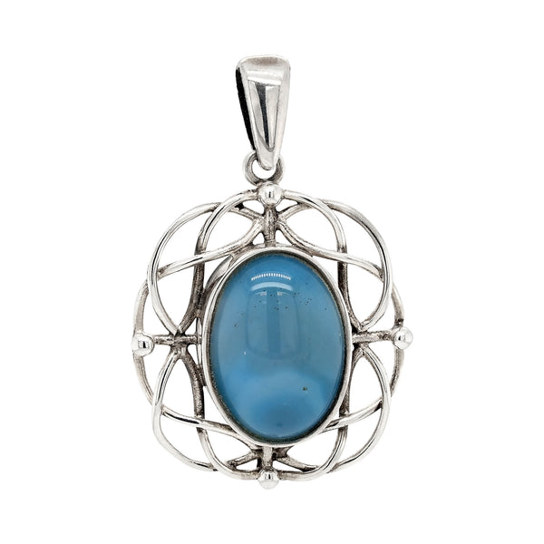 A sterling silver 925 pendant featuring an oval-shaped lapis lazuli gemstone with a Celtic knot design frame.