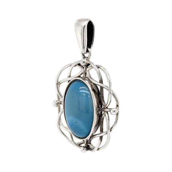 A sterling silver 925 pendant featuring an oval-shaped lapis lazuli gemstone with a Celtic knot design frame.