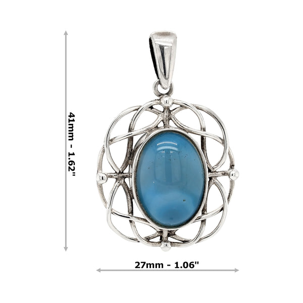A sterling silver 925 pendant featuring an oval-shaped lapis lazuli gemstone with a Celtic knot design frame.