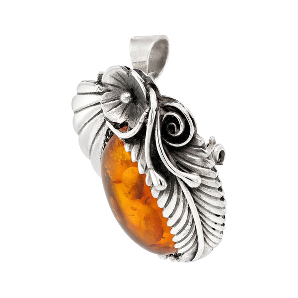 Amber Art Nouveau Sterling Silver 925 Pendant Brooch