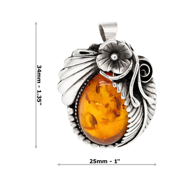 Amber Art Nouveau Sterling Silver 925 Pendant Brooch