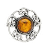 Amber Celtic Circular Sterling Silver 925 Brooch