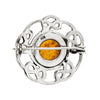 Amber Celtic Circular Sterling Silver 925 Brooch