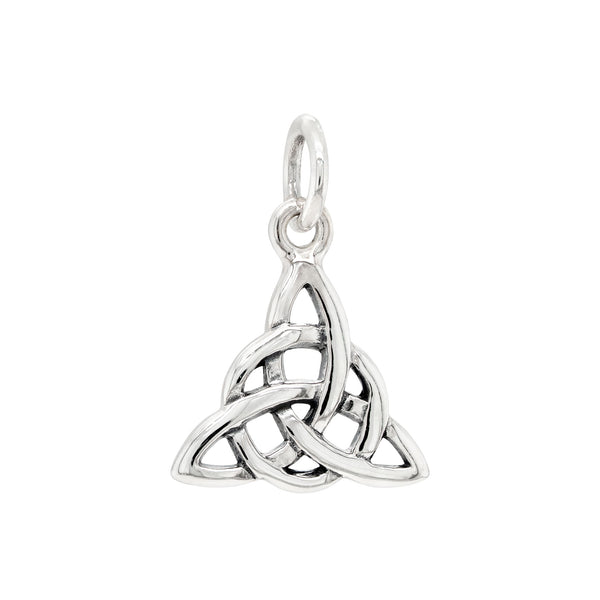 Silver Celtic knot pendant on a white background