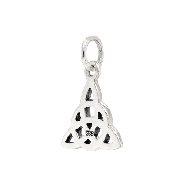 Silver Trinity knot pendant on a white background