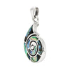 Silver pendant with abalone shell design on a white background