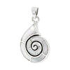 Silver pendant with a spiral design on a white background