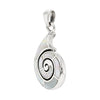 Silver pendant with a spiral design on a white background