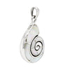 Silver pendant with a spiral design on a white background