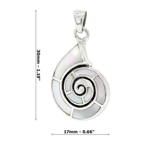 Nautilus Shell Mother 0f Pearl Solid Sterling Silver 925 Pendant