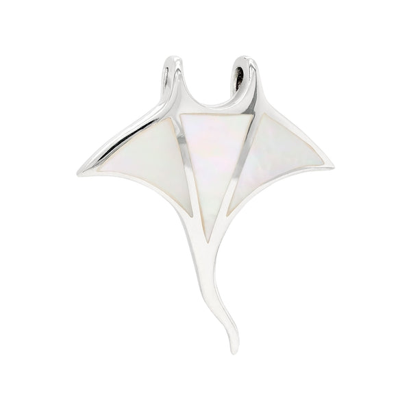 Manta Ray Mother of Pearl Solid Sterling Silver 925 Pendant