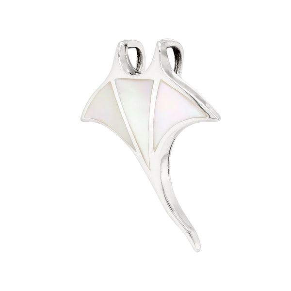 Manta Ray Mother of Pearl Solid Sterling Silver 925 Pendant
